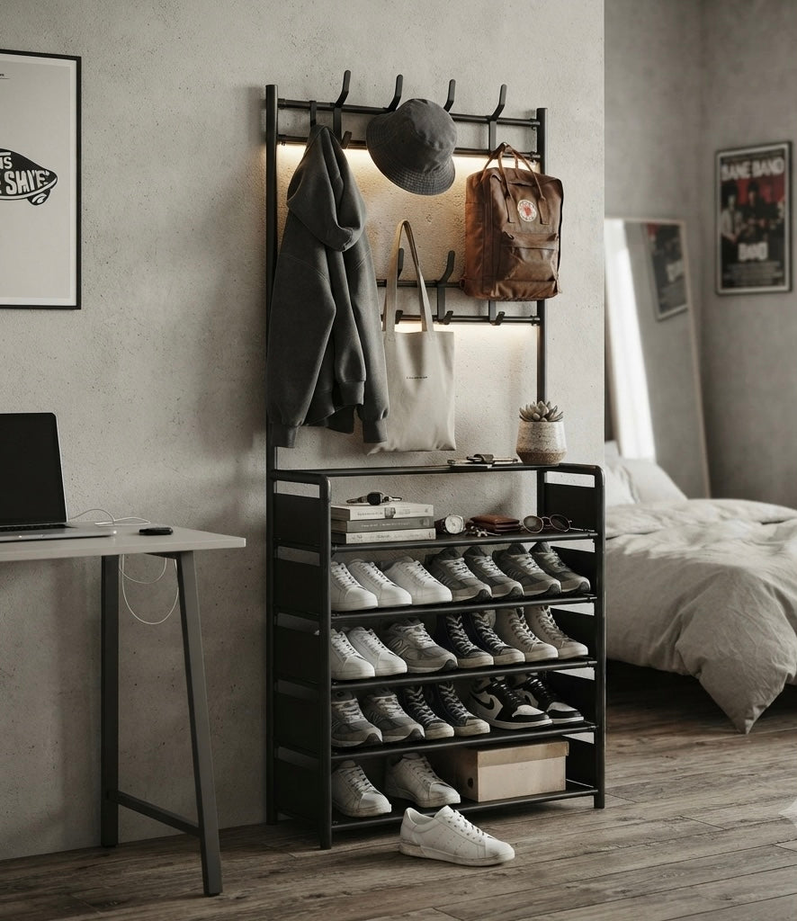 Organizador de Zapatos con Perchero y Repisas Multifuncional