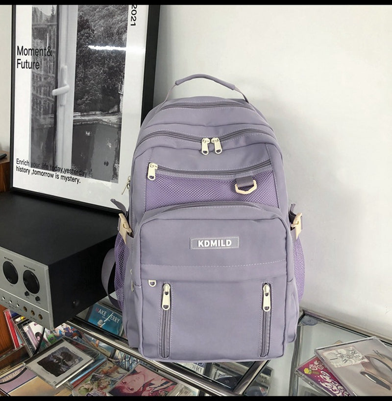 Nylon Backpack for Students School Bag High Capacity Waterproof Zippers Backpack