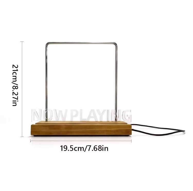 Soporte Iluminado de Madera para Discos de Vinilo con Letrero "Now Playing"