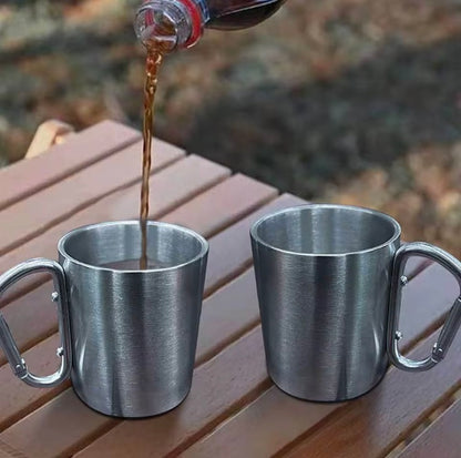 Taza de Acero Inoxidable para Camping con Mosquetón | Vaso Portátil de Trekking y Senderismo