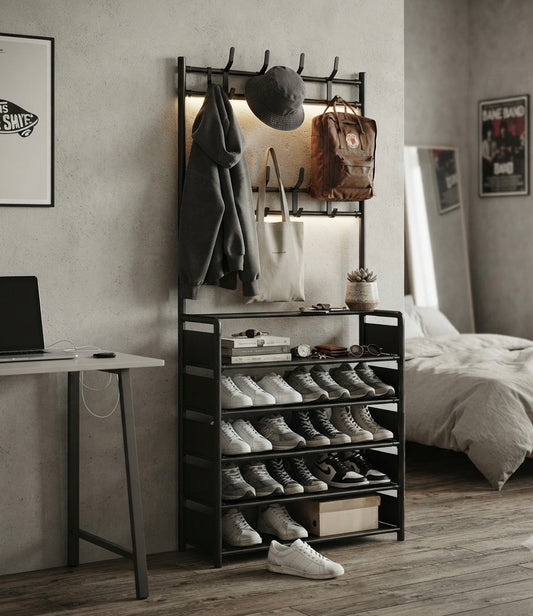 Organizador de Zapatos con Perchero y Repisas Multifuncional