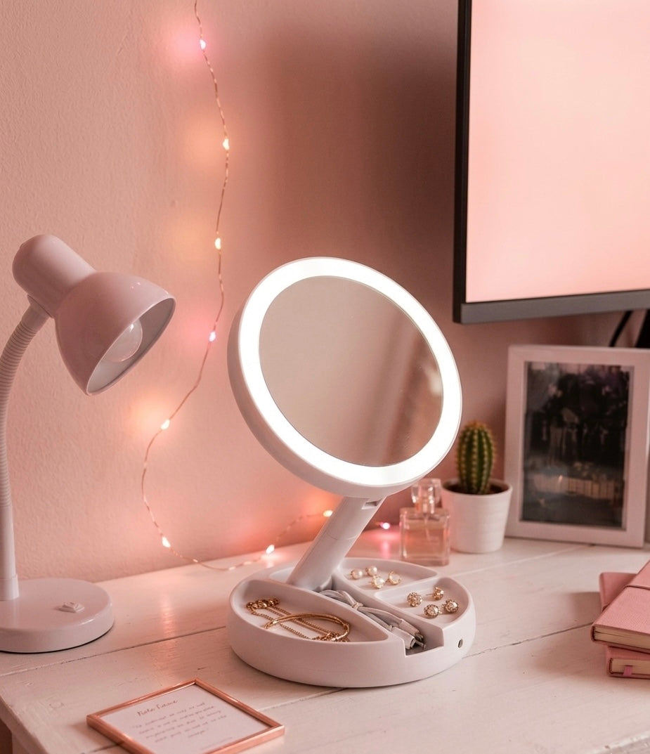 Espejo de maquillaje iluminado con LED de luz brillante