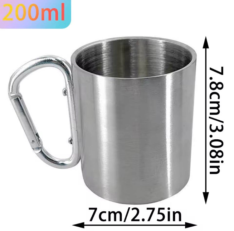 Taza de Acero Inoxidable para Camping con Mosquetón | Vaso Portátil de Trekking y Senderismo