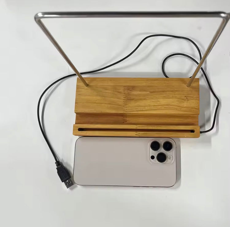 Soporte Iluminado de Madera para Discos de Vinilo con Letrero "Now Playing"