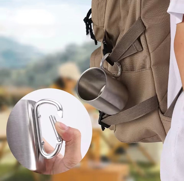 Taza de Acero Inoxidable para Camping con Mosquetón | Vaso Portátil de Trekking y Senderismo