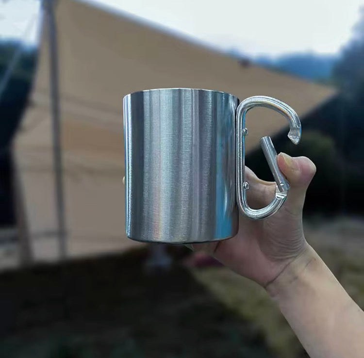 Taza de Acero Inoxidable para Camping con Mosquetón | Vaso Portátil de Trekking y Senderismo