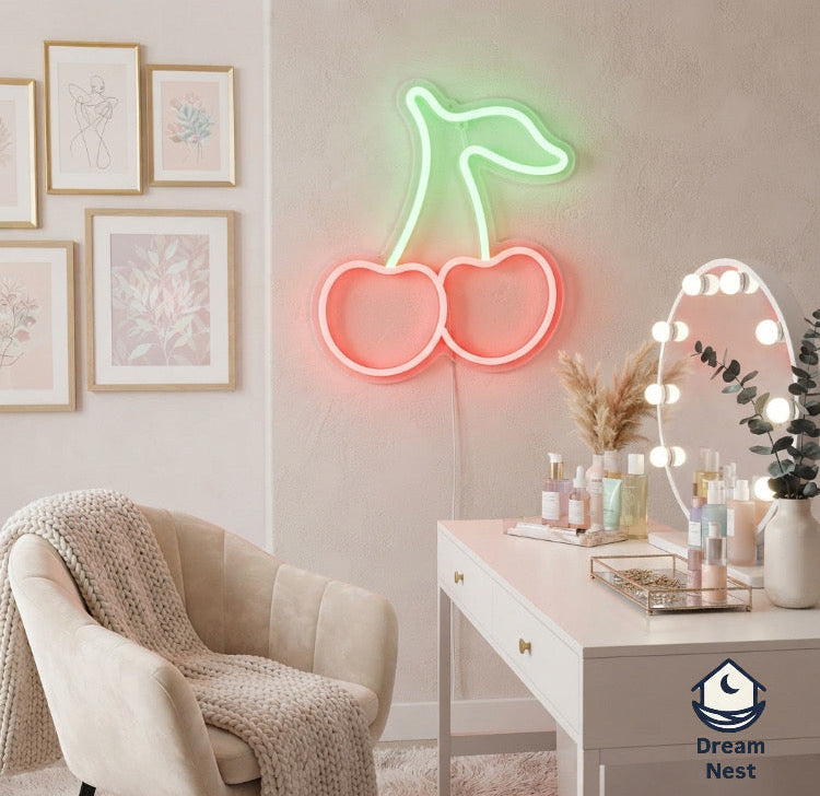 Lámpara de Neón LED "Cerezas" – Iluminación Aesthetic para Pared