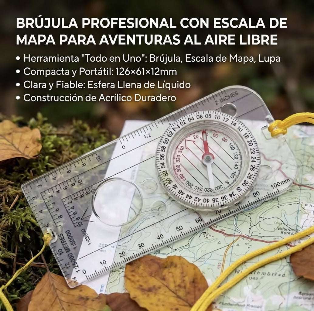 Brújula profesional con Escala para Mapas y Lupa para Senderismo y Trekking