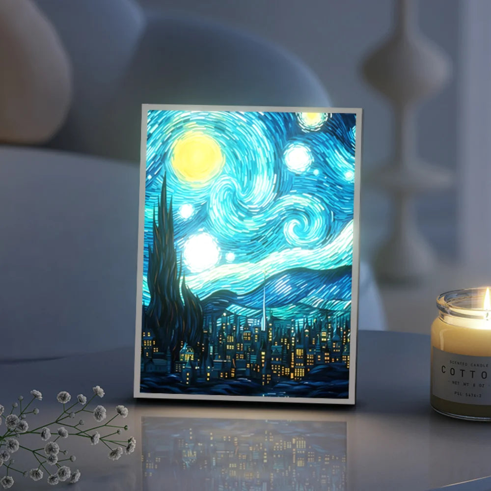 Van Gogh Starry Night Night Light - Artistic LED Room Decor Lamp, Lampara De Noche for Bedroom/Living Room